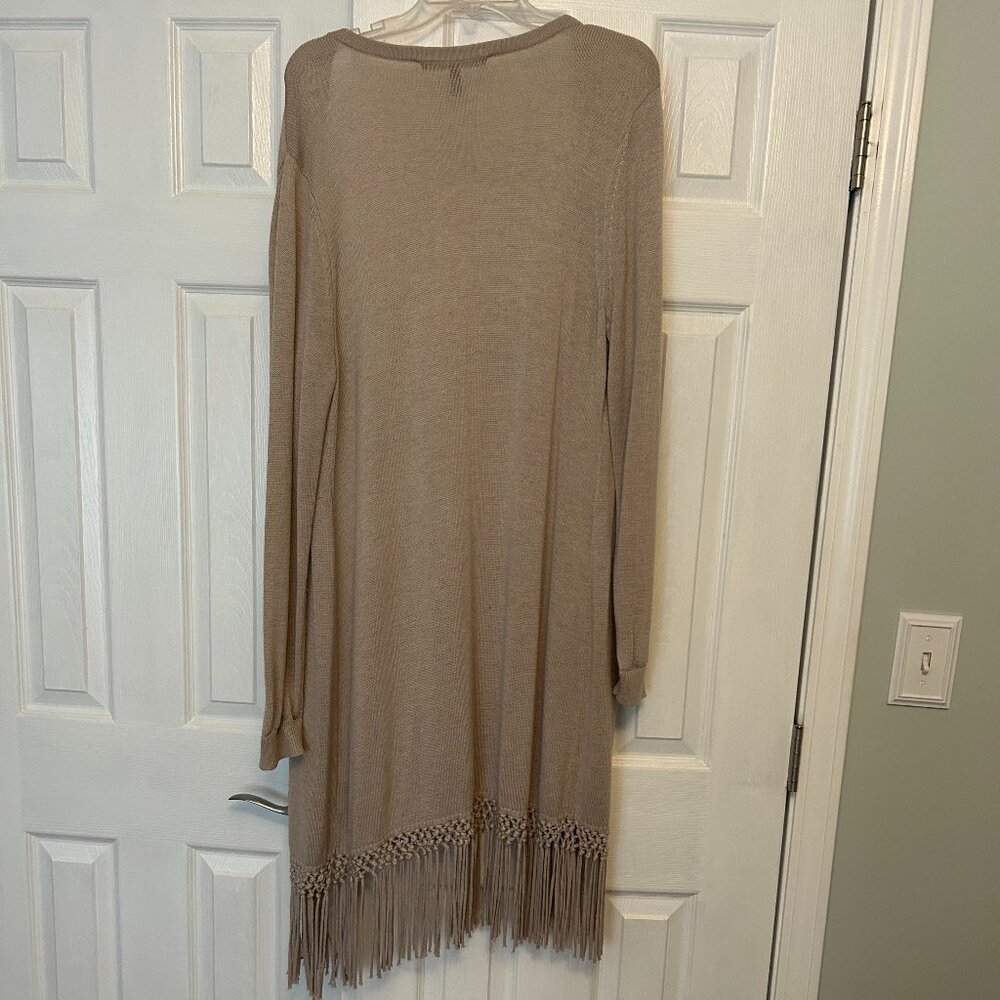 WHBM Tan Duster Size XL with Fringe Detail